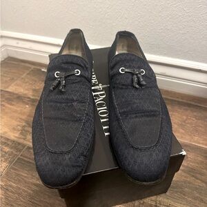Cesare Paciotti Men’s Navy Blue tasseled brocade loafers size 10 EU / 11 US